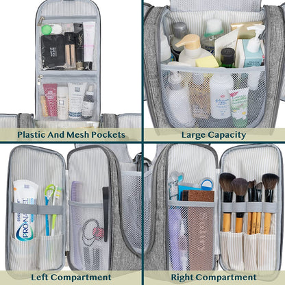 PAVILIA Extra Large Toiletry Bag Travel Bag for Women Men, Hanging Cosmetic Organizer, Water Resistant Makeup Bag for Accessories Toiletries, Travel Essentials Kit (Grey)