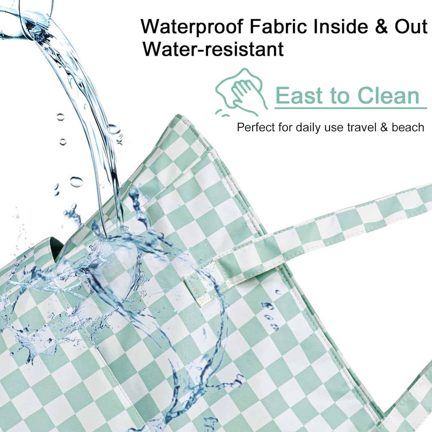 CAMTOP Waterproof Beach Tote Bag for Women Girls with Zipper Foldable Sandproof Pool Swim Bag Travel Carry On Gym