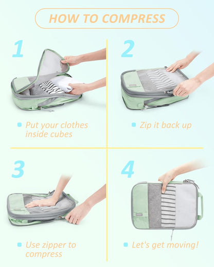BAGSMART 6 Set Compression Packing Cubes - Lightweight Travel Essentials, Durable Luggage Organizer