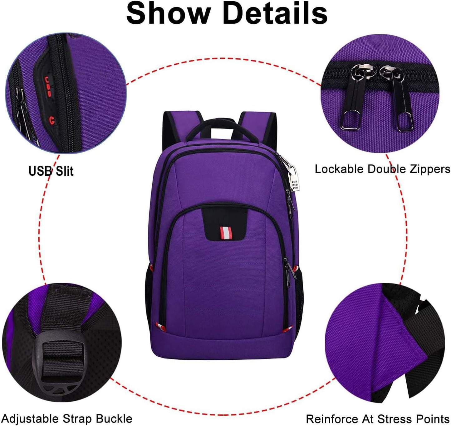 Travel Laptop Backpack, Anti Theft Backpack for Men and Women with USB Slit Business Computer Backpack Bag (Purple, 15.6 Inch)