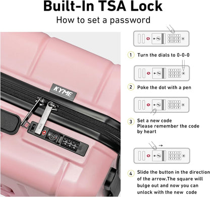 KYME Pink Luggage Sets 3 Piece (22in/26in/30in) Hardshell Suitcases with Spinner Wheels Hardside Suitcase Sets with TSA Lock Travel Rolling Luggage Set for Women Men