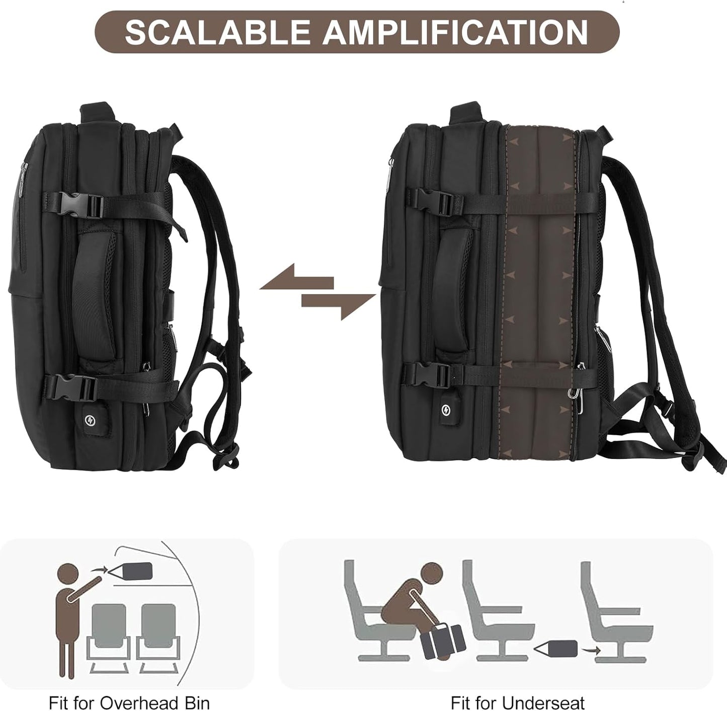 Travel Laptop Backpack with USB Charging Port Business Anti Theft Water Resistant Flight Approved Expandable Backpack (black)