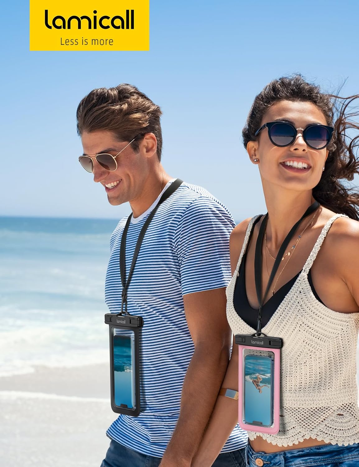 Lamicall 2Packs Waterproof Pouches, Beach Vacation Essentials for Wemen Men, Cruise Essentials 2025, Travel Beach Ship Accessories, Cute Pink Accessories, Pink&Black