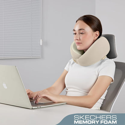 Skechers Men's Memory Foam Neck Pillow, Comfortable & Breathable Travel Pillow, Neck Pillow Airplane for Travel, Car Rides, Home, and Office Use, Ergonomic Design for Men and Women,Beige