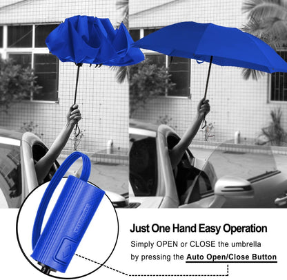 LANBRELLA Compact Reverse Folding Umbrella Auto Windproof Travel Umbrella
