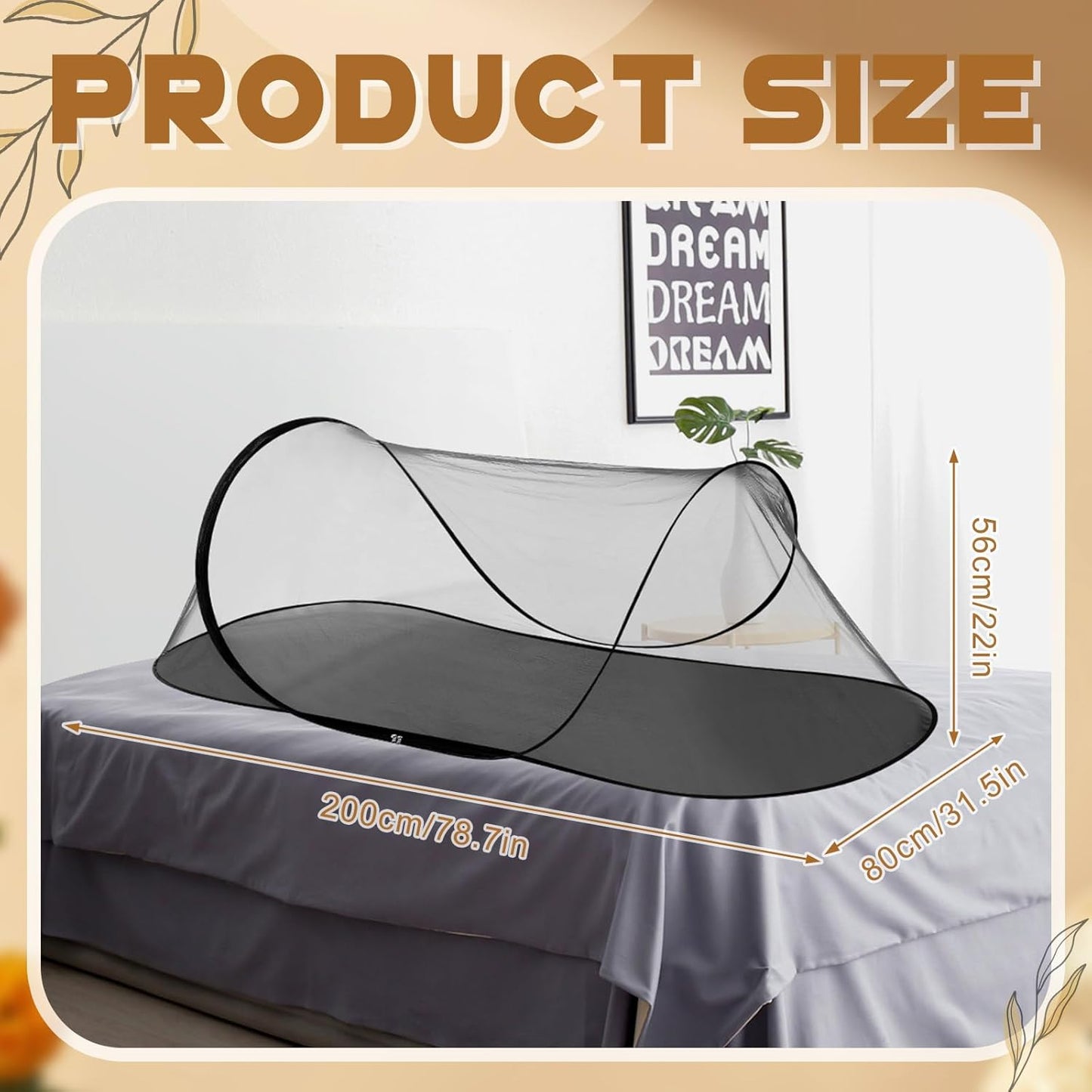 2 Pcs Large Pop up Mosquito Tent Portable Foldable Mosquito Bug Net for Bed Camping Travel Patio Outdoor 78 * 31 * 22 Inch Bug Netting Mesh Tent Canopy for Adults Baby Bedroom, Black