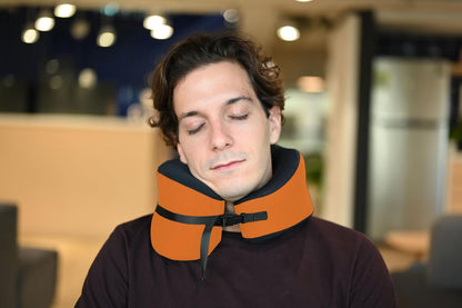 C CUSHION LAB Travel Pillow, Award-Winning Patented Ergonomic Design for Chin & Neck Support Memory Foam Neck Pillow, Compact Airplane Pillow for Traveling, Flight, Car (Dynamic Orange, Large)