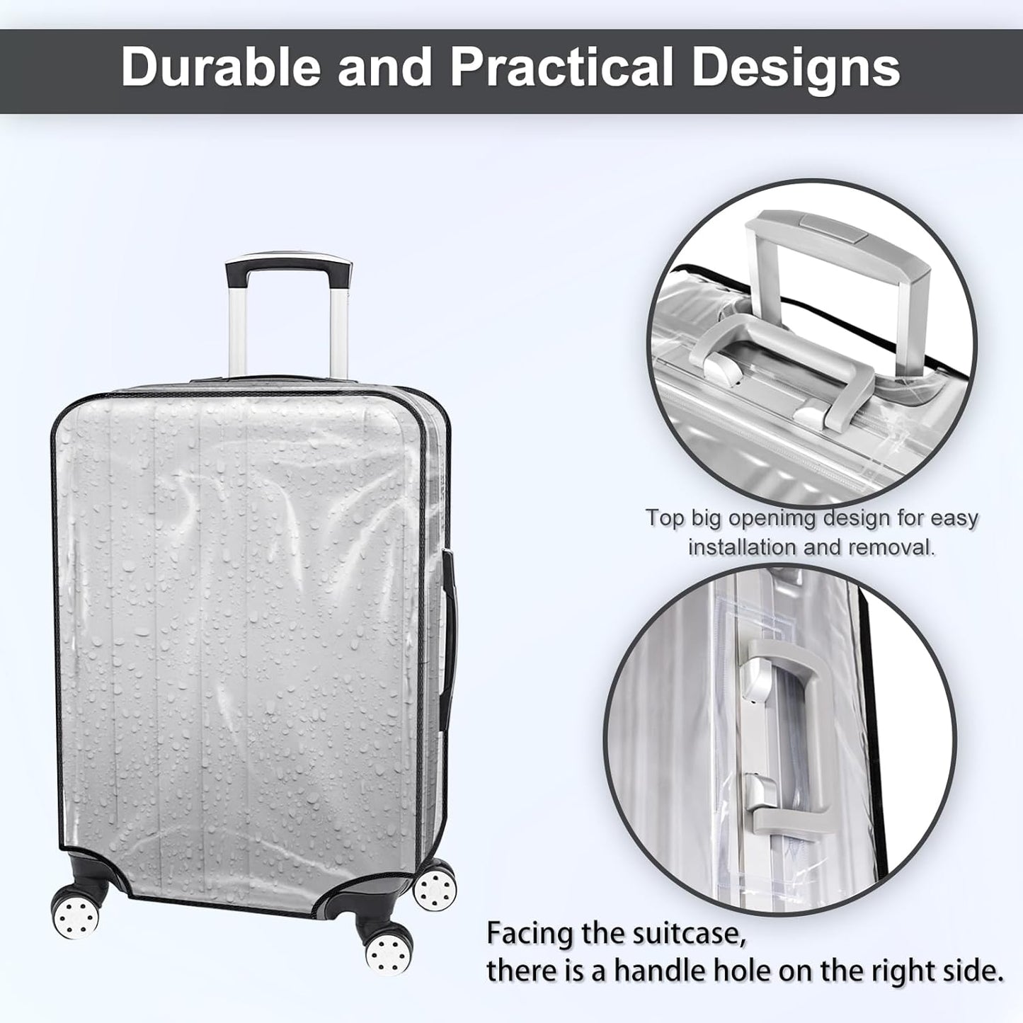 Suitcase Cover for 28" Luggage TSA Approved Clear PVC Thickened Protective Sleeve Waterproof Cover for Wheeled Luggage