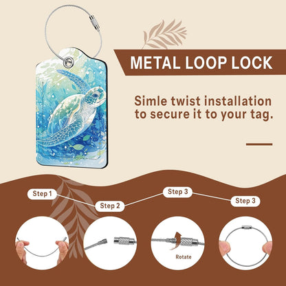 2 Pack Sea Turtle Luggage Tags, Leather Luggage Tags for Suitcases, Privacy Cover ID Label with Stainless Steel Loop & Address Card, Funny Sea Turtle Travel Bag Tag Luggages Accessories for Suitcases