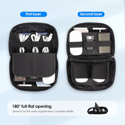 LENTION Electronics Organizer, Tech Organizer Travel Case, Tech Pouch, Cable Bag with ECO-Friendly Fabrics (GRS Certified) Cord organizer Travel Essentials Bag for AirPods, Cords, Charger (M378 Black)