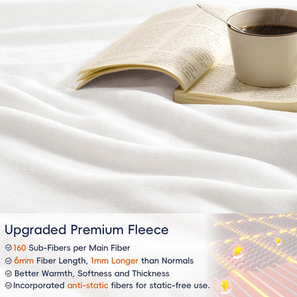 PHF Ultra Soft Fleece Blanket King Size, No Shed No Pilling Luxury Plush Cozy 300GSM Lightweight Blanket for Bed, Couch, Chair, Sofa Suitable for All Season, 108" x 90", White