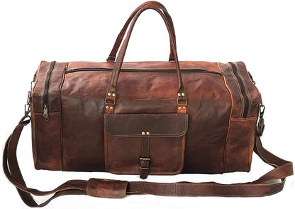 KK's Vintage Leather Duffel Bag, Handcrafted, Stylish & Durable, Ideal for Gym, Travel, Genuine Leather Travel Bag, Brass Rivets & Zippers Size 28"(L),12"(D), 11"(H) Inch