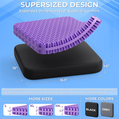 TushGuard Gel Seat Cushion for Long Sitting, Enlarged & Thickened Patent Design Office Chair Seat Cushion, Breathable Cooling Pads for Chairs, Soft Car Cushions for Wheelchair(Large, Black)