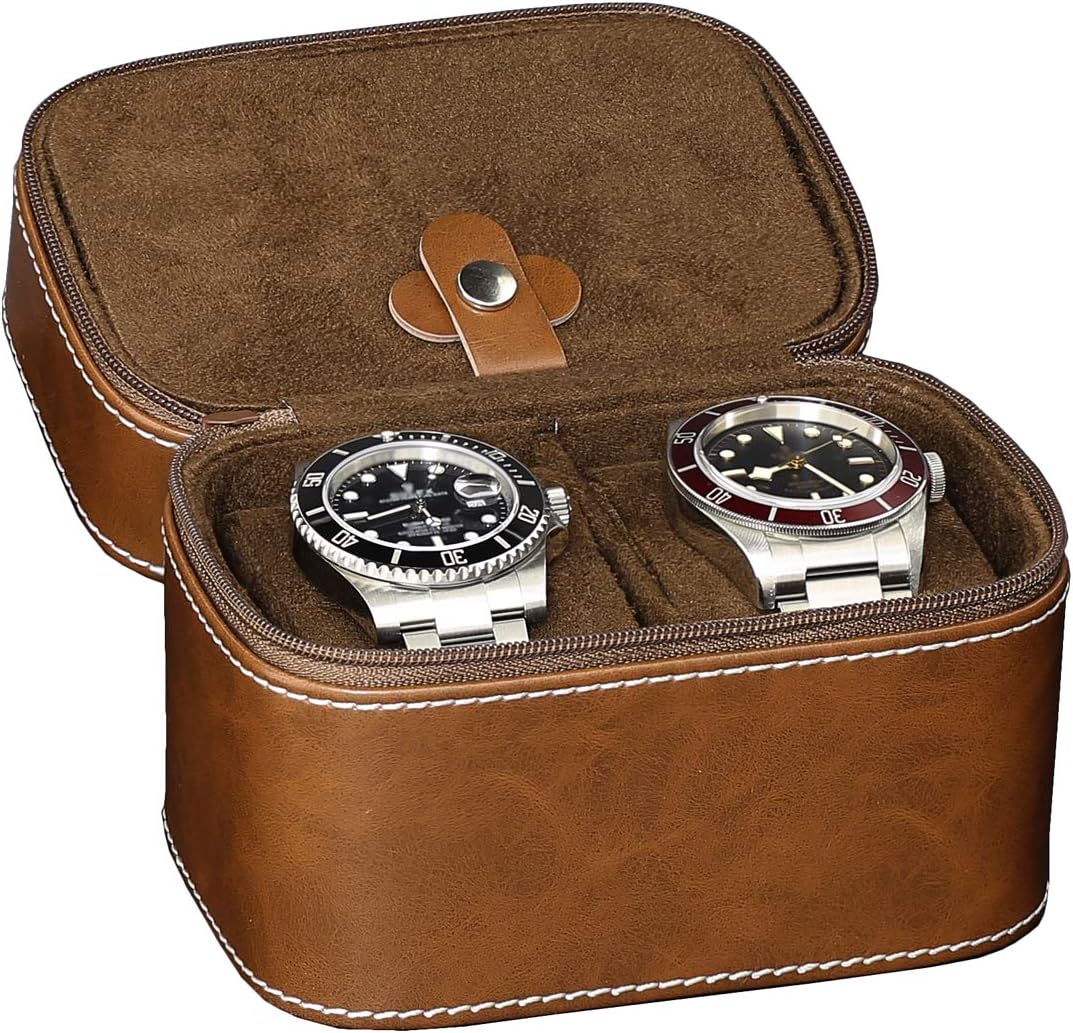 ROTHWELL 2 Watch Travel Case Storage Organizer for 2 Watches | Tough Portable Protection w/Zipper Fits All Wristwatches & Smart Watches Up to 50mm