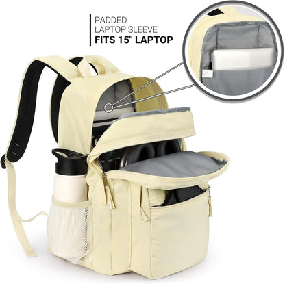 ZORFIN 26L Backpack for College, and Travel: Water Resistant Bookbag - Beige