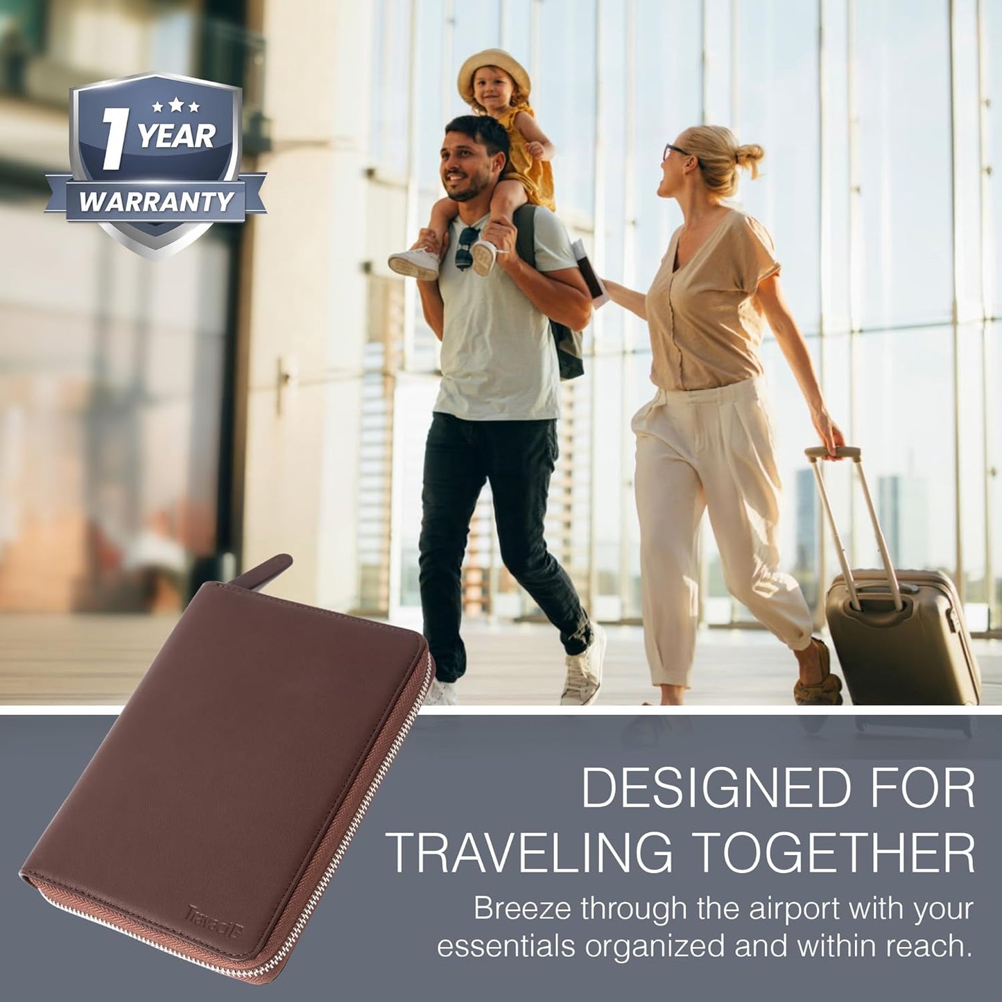 Full Grain Leather Family Passport Holder for 2-4 Passports - RFID Passport Holder and Travel Document Organizer - Large Leather Travel Wallet for Couples and Families - Brown