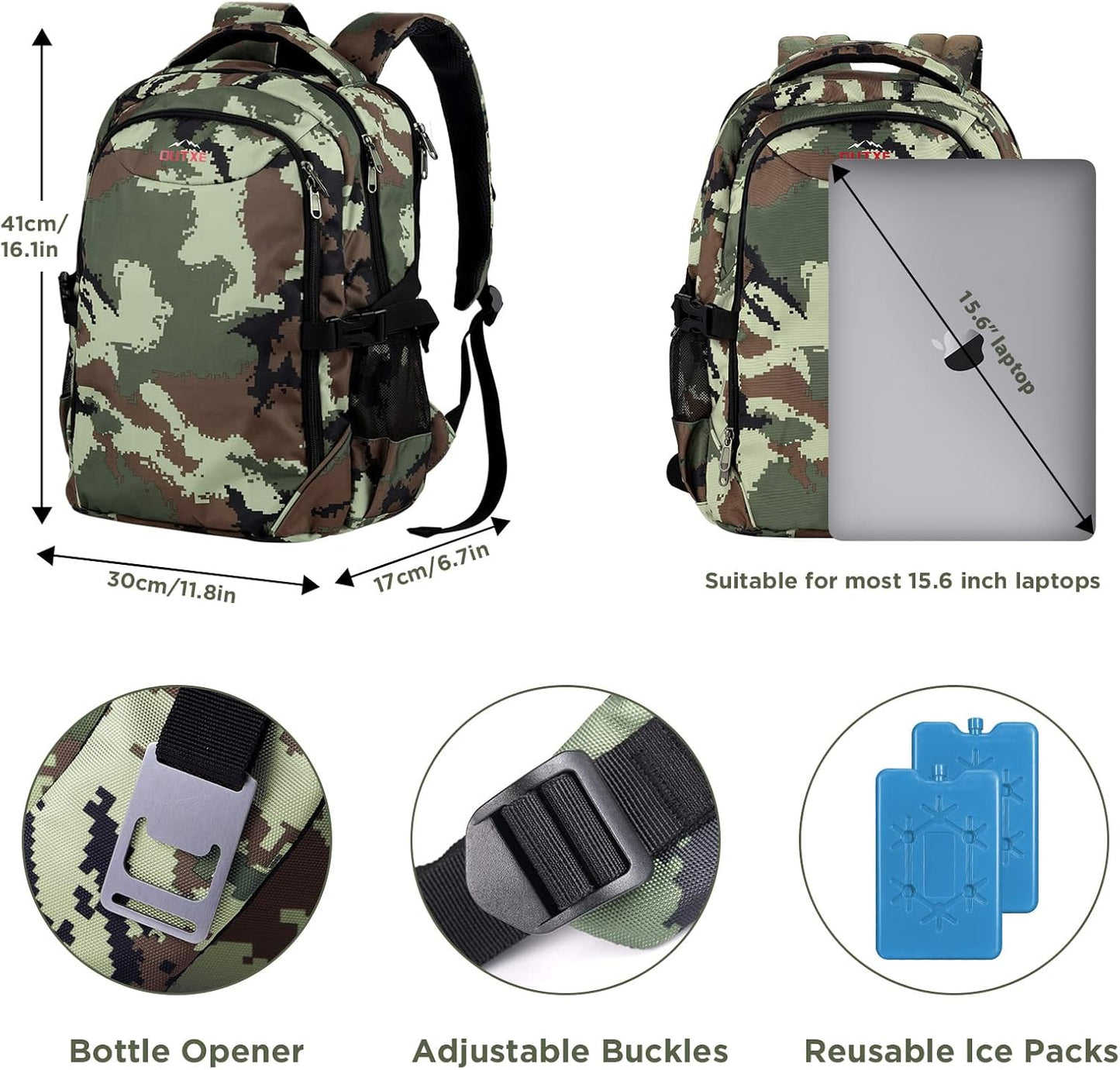 OUTXE Cooler Backpack Insulated 22L Lunch Backpack Cooler Bag Daily Backpacks Work and Travel-Camo