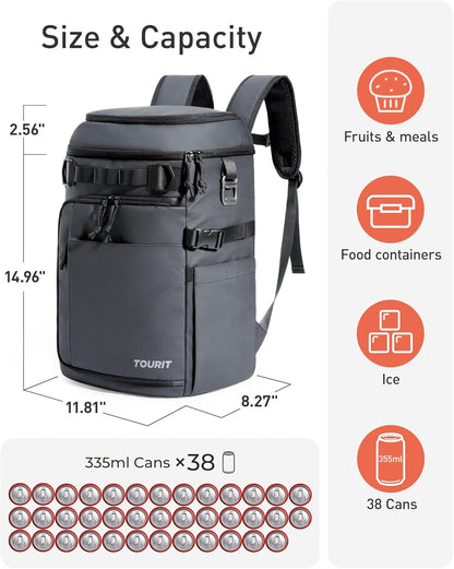TOURIT 38 Cans Backpack Cooler: Leak Proof Waterproof 2 Insulated Compartments Soft Cooler Bag Beach Travel Camping Picnic
