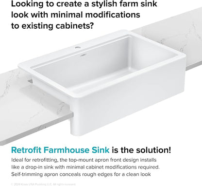 KRAUS Bellucci 33” Workstation Drop In Retrofit Farmhouse Single Bowl Granite - Image 3