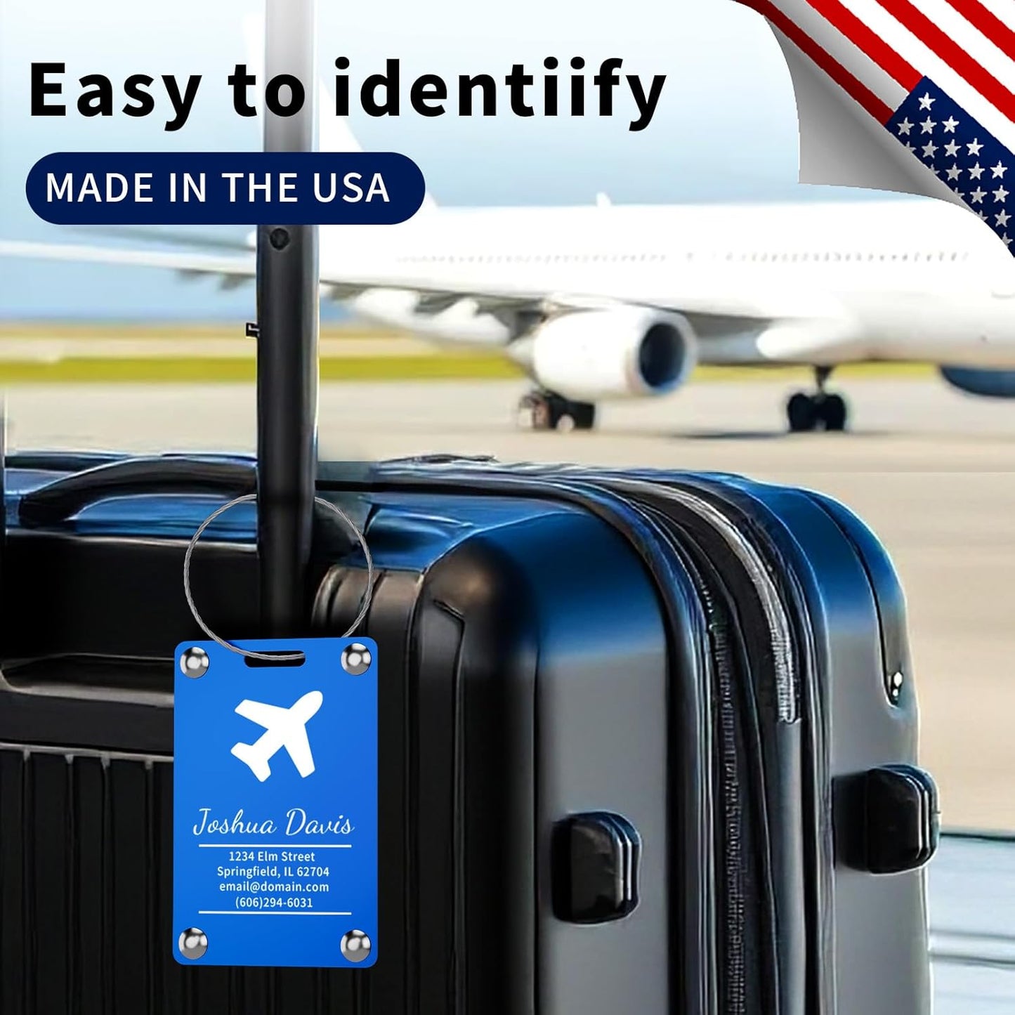 6 Pack Personalized Luggage Tags for Suitcases, Handmade Engraved Stainless Steel Custom Luggage Tags for Cruise Travel with Stainless Loop, Suitcase Identifier Metal Name Baggage Tag