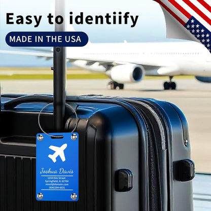 6 Pack Personalized Luggage Tags for Suitcases, Handmade Engraved Stainless Steel Custom Luggage Tags for Cruise Travel with Stainless Loop, Suitcase Identifier Metal Name Baggage Tag