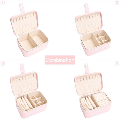 2 Layer Portable Jewelry Box, Large Jewelry Travel Case with 4 Jewelry Pouches, Medium Size Jewelry Organizer Box for Earrings, Necklaces, Bracelets (light pink)