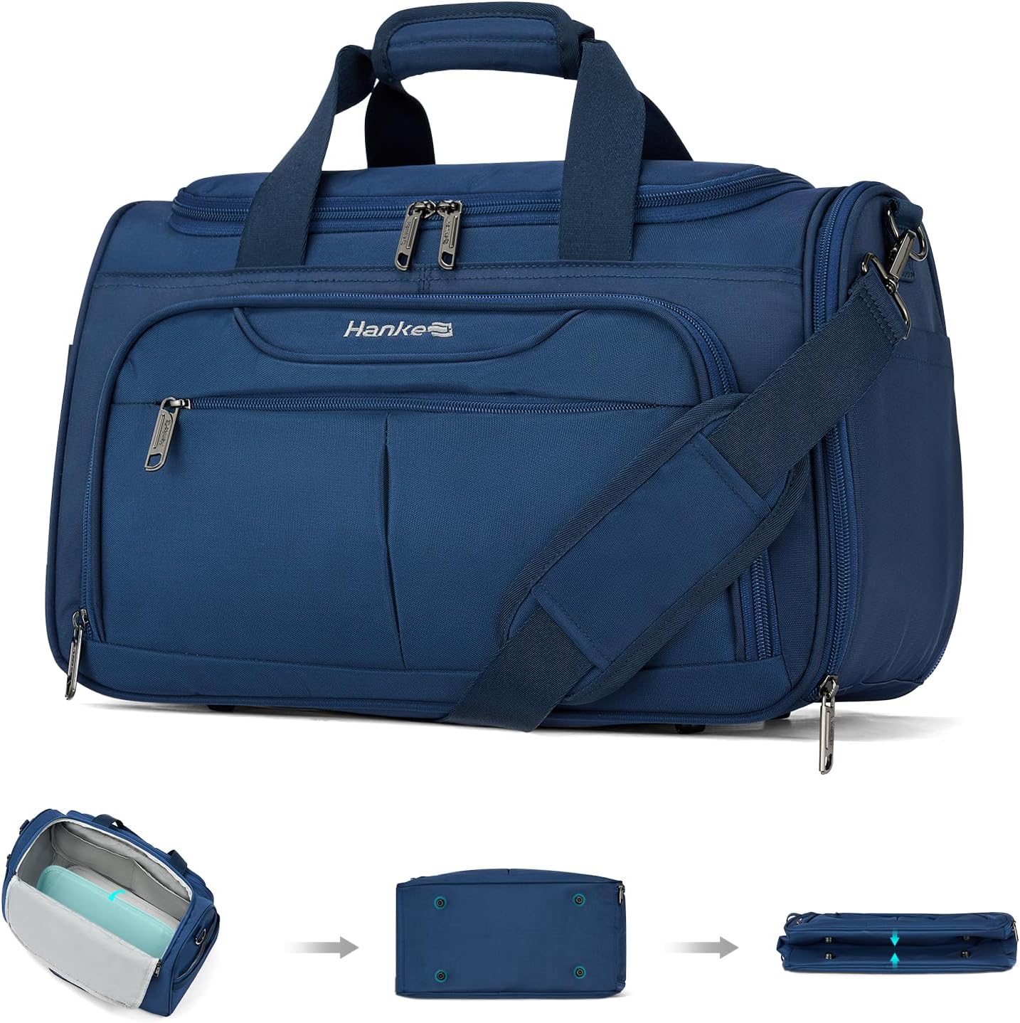 Hanke Underseat Carry On luggage Bags for Travel, Foldable Travel Bags for Women, Soft Lightweight Personal Item Travel Bag Small Carry On Bags for Airplanes, Travel Tote Bags for Women Men.（Blue）