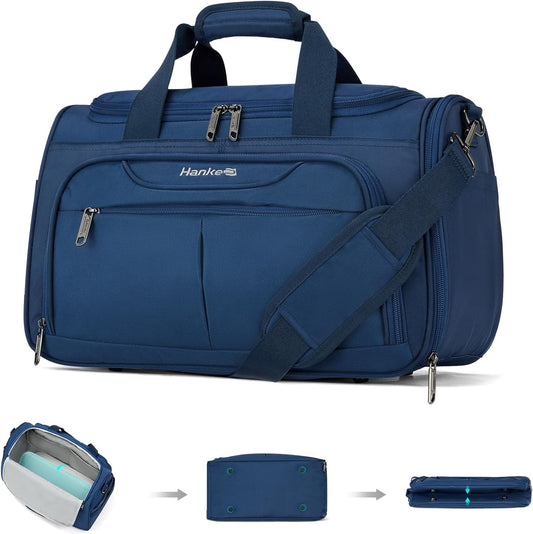Hanke Underseat Carry On luggage Bags for Travel, Foldable Travel Bags for Women, Soft Lightweight Personal Item Travel Bag Small Carry On Bags for Airplanes, Travel Tote Bags for Women Men.（Blue）
