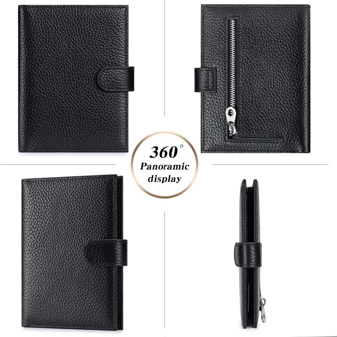 Passport Holder for Travel Women RFID Blocking Genuine Leather Passport Wallet with Card Slots, Zipper Coins Pocket, Cash Holder, Black