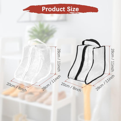 Boot Storage Bags [2PCS] - Plastic Short Boot Carry Bags Clear Shoe Bags with Handle for Travel & Daily Use - [White, Black] Waterproof & DustProof Boot Bags for Cowboy Boots