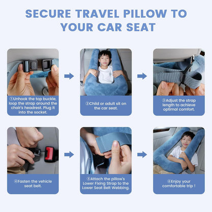 Car Pillow for Kids, Professional Kids Car Pillow for Sleeping Inflatable Carseat Travel - Safe, Reliable - Travel Pillows for Kid Adult Car Seats Blue