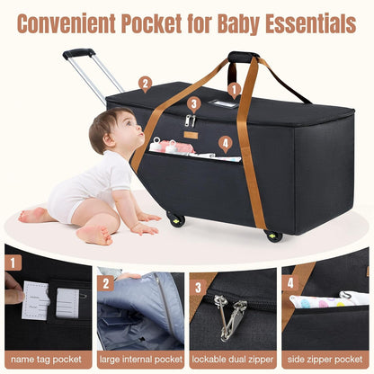 Infant Car Seat Travel Bag with Wheels Fits Chicco KeyFit 30,Nuna Pipa,UPPAbaby MESA, Padded Car Seat Bags for Airplane, Gate Check Bag with Side Pocket, Removable Cover for Air Travel, Black