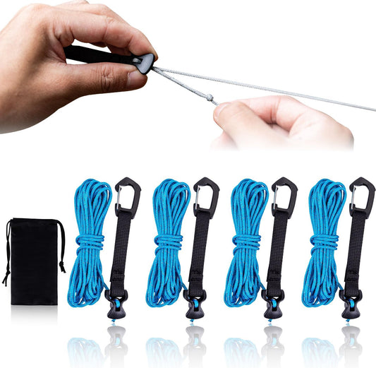 4 Pack Guy Lines-Ultralight Tent Cords with Locking Carabiner Clip, 2mm 100% Nylon Guylines Ropes for Outdoor Camping Tent Tarp,Climbing,Hiking Backpacking (Blue, 4M)