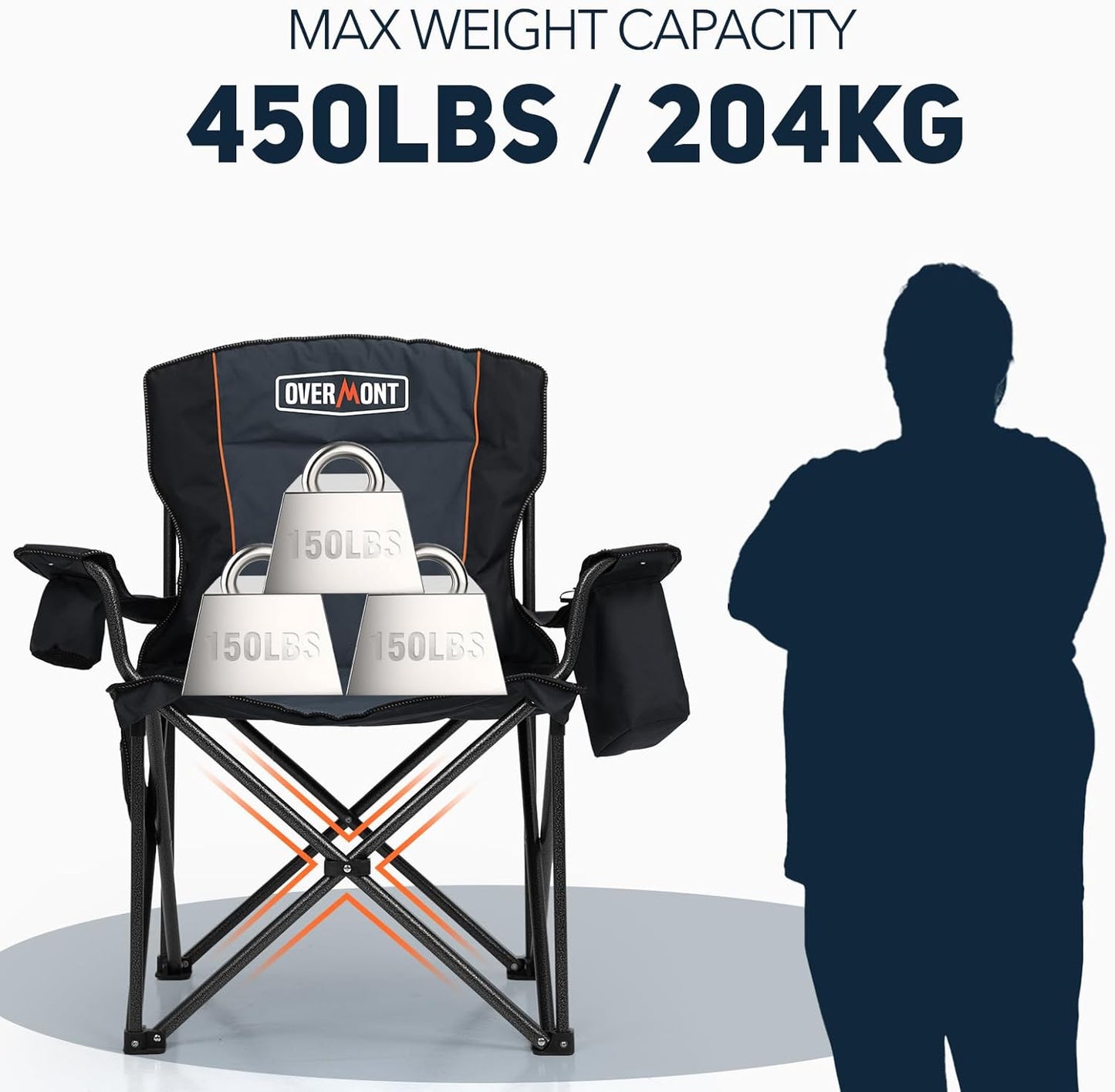 Overmont Oversized Folding Camping Chair - 450lbs Support with Padded Cushion Cooler Pockets - Heavy Duty Collapsible Chairs for Sports Garden Beach Fishing