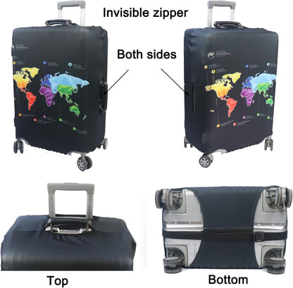 MosaiRudo Thicker Luggage Cover Elastic Suitcase Cover Protector Fits 18-32 Inch Suitcase Travel Accessories (Abstract Map, L)