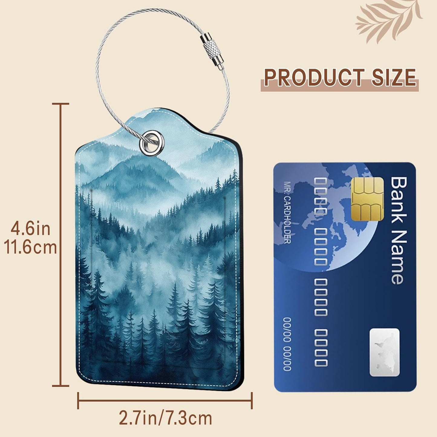 2 Pack Luggage Tag for Suitcase, Natural Scenery PU Cute Leather Luggage Tag Name ID Labels with Privacy Cover Suitcases Women Fun Laggage Tags