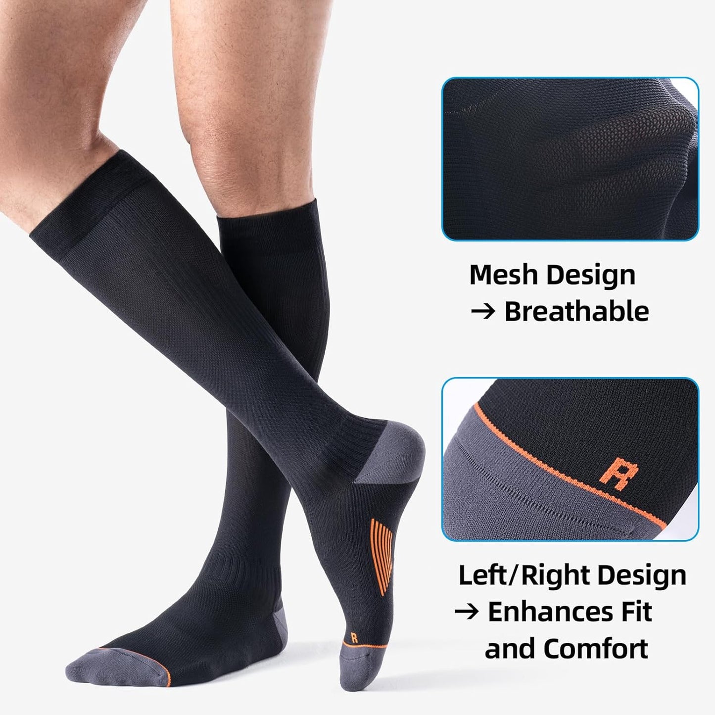 3 Pairs Compression Socks 15-20 mmHg for Women Men - Moderate Support for Circulation, Sports, Travel, Comfort Cuff