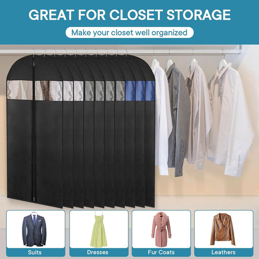 5 Pack - Moucas 50" Black Garment Bag, Mens Suit Bags for Closet Storage and Travel, Garment Bags for Hanging Clothes, Suit Cover Bags with Zipper for Coats, Dresses, Shirts