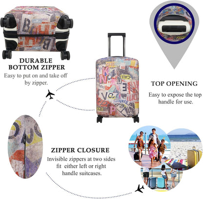Explore Land Travel Luggage Cover Suitcase Protector Fits 23-26 Inch Case (Retro Pictorial, M)