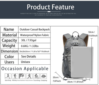 Hiking Backpack 30L Foldable Travel Daypack For Women Men,Camping Daypack Backpacks Lightweight,Durable Hiking Backpack Fit For Hiking,Daily Commuting,Short Trips.(With Rain-cover)