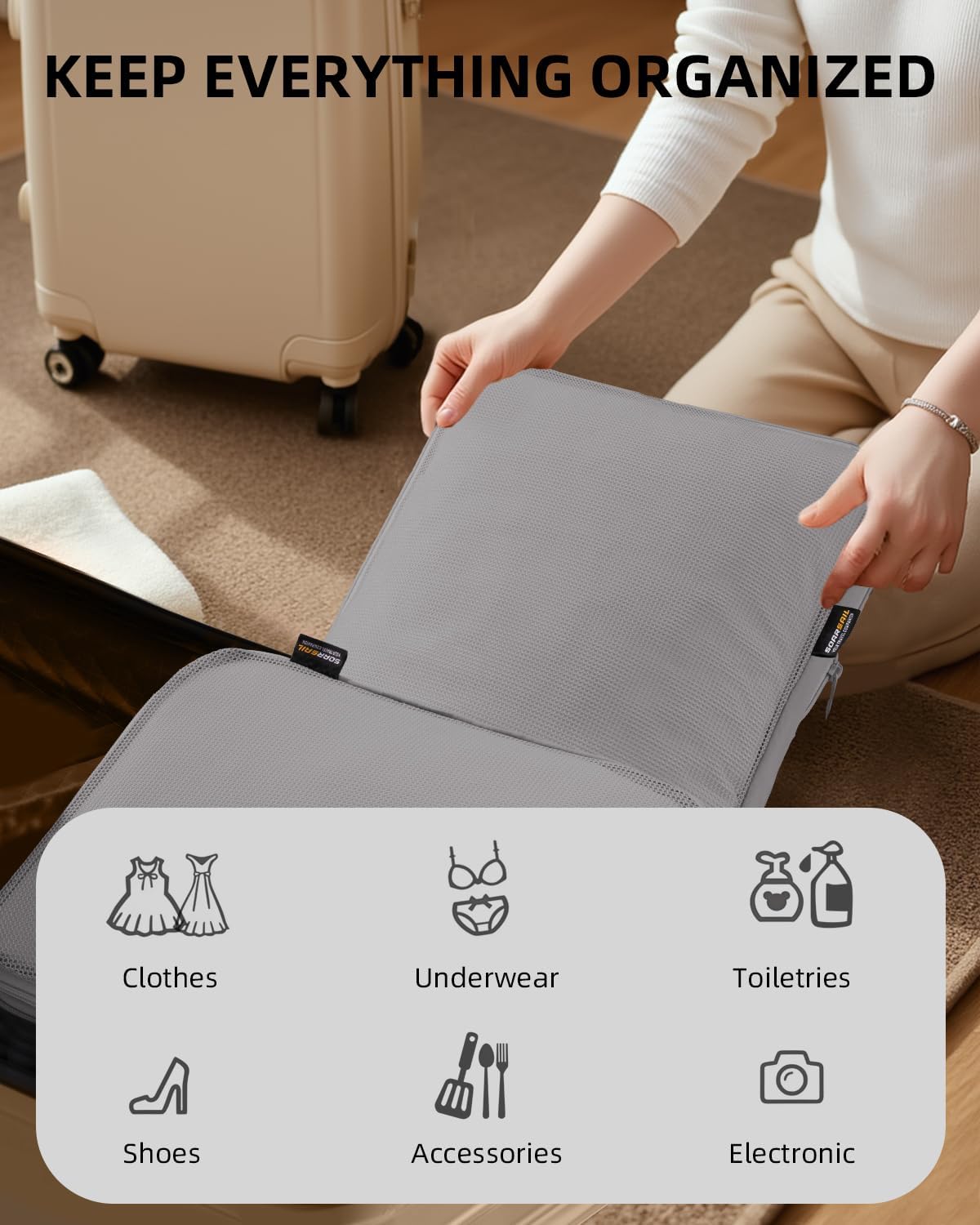 6 Set Compression Packing Cubes for Travel, Large Medium Small Luggage Organizers, Storage Bags for Clothes (6 Pack, Silver Gray)