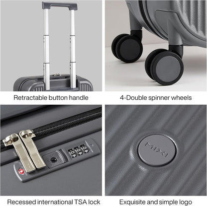 mixi Underseat Carry on Luggage 16 Inch Hardshell PC Suitcase with Spinner Wheels TSA Lock for Travel, Rock Gray
