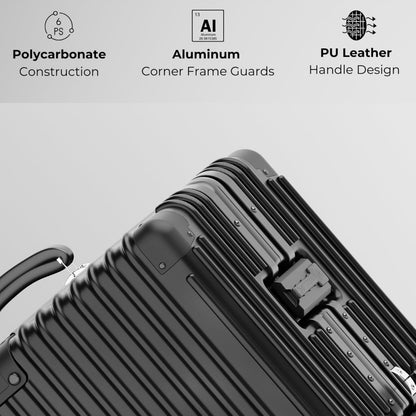 KARGO 20 Inch Carry-On Luggage - Polycarbonate Hard Shell Suitcase with Aluminum Corners, Smooth-Rolling Wheels, Leather Handle, Aluminum Frame Luggage, Zipperless TSA Lock (Black, 20 Inch Carry-On)