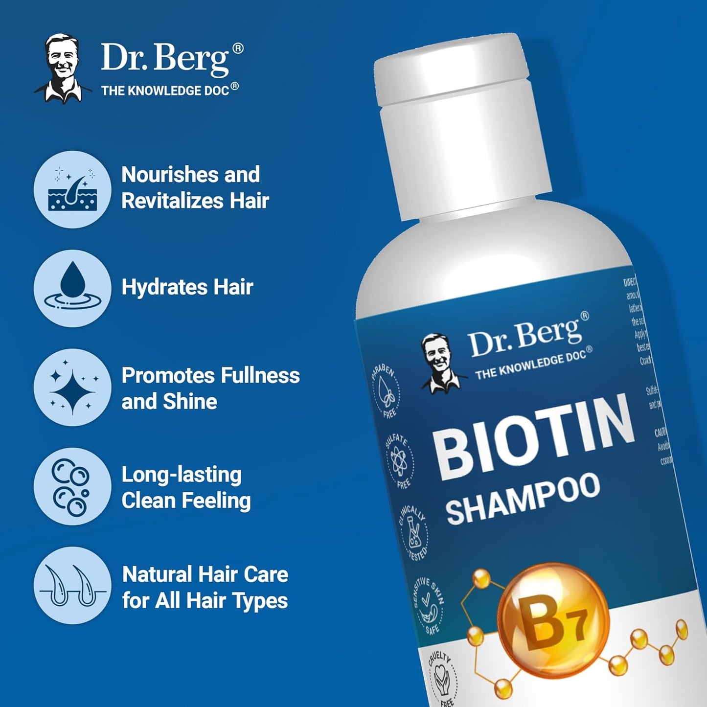 Dr. Berg Biotin Shampoo for Men & Women (Improved High-Performance Formula) - Independently Tested & Certified Paraben- Sulfate- & Silicone-Free - Infused w/Biotin, Argan Oil & Botanicals - 8 Fl oz
