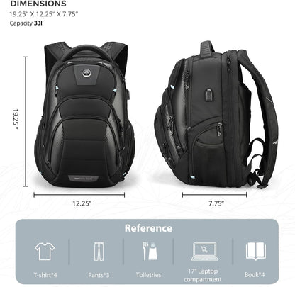 Swissdigital Design TSA Business Laptop Backpack for Men, Large Capacity Travel Backpack with Apple Find My Network and USB Charging Port Tech Backpacks Fits 17 Inch Computer Black| SD1643FB-01