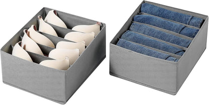 Jeans Drawer Organizers for Clothing, 5 Compartment Wardrobe Storage Box, Washable Clothes Organizer for Folded Clothes, Jeans, Pants, Leggings, t-shirts(Grey)