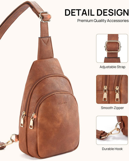 Telena Small Sling Bag for Women Leather Crossbody Fanny Packs Chest Bag for Women