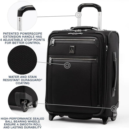 Travelpro Platinum Elite Softside Expandable Carry on Luggage, 2 Wheel Upright Suitcase, USB Port, Men and Women, International, Shadow Black, Carry On 20-Inch