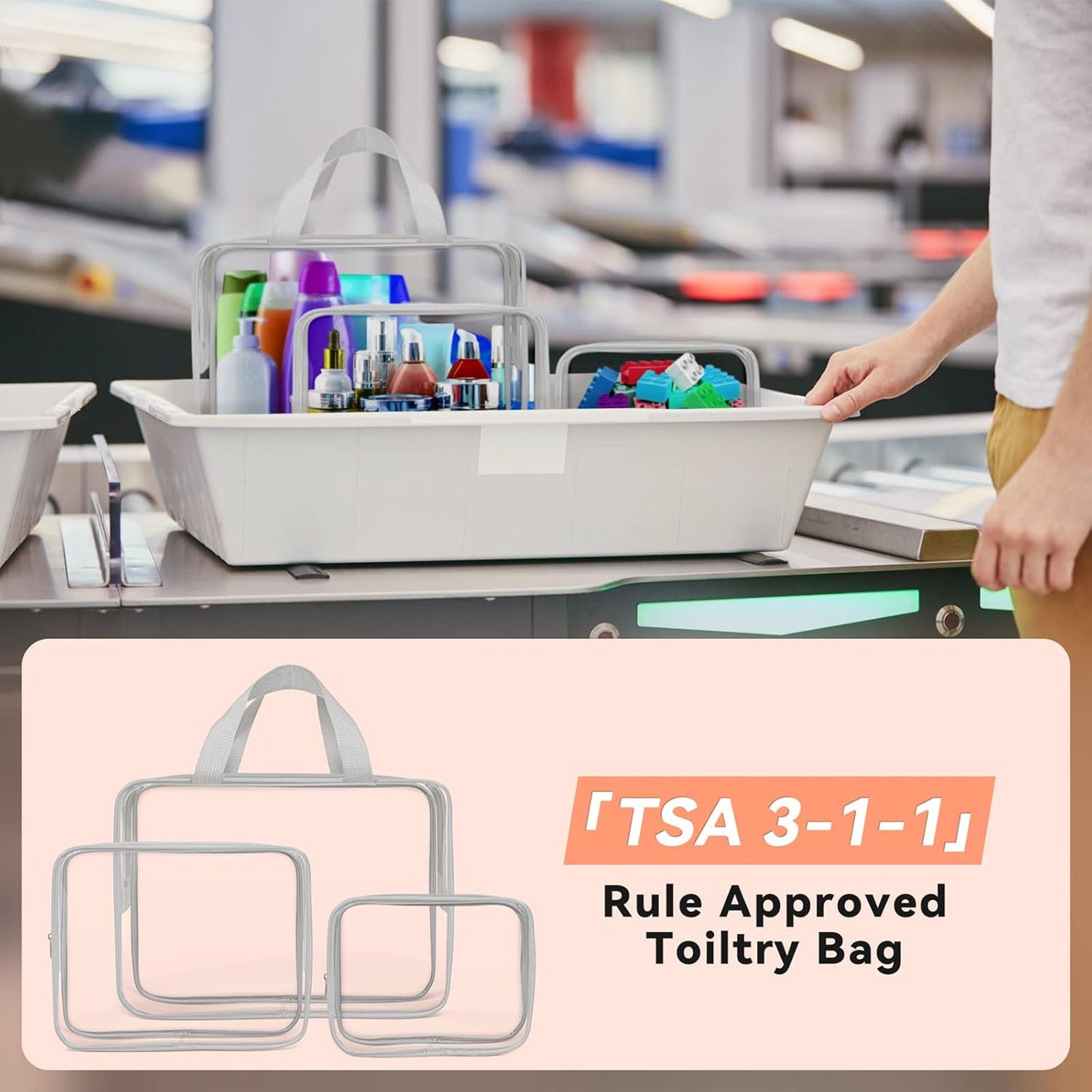 TISRATOK 10 PCS Clear Travel Makeup Toiletry Bag, Plastic PVC Cosmetic TSA Approved Organizer Kit with Zipper Handbag（Grey）