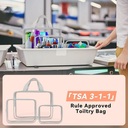 TISRATOK 10 PCS Clear Travel Makeup Toiletry Bag, Plastic PVC Cosmetic TSA Approved Organizer Kit with Zipper Handbag（Grey）